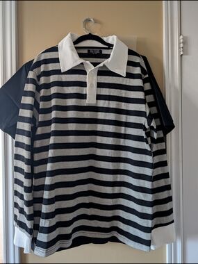 Brunette The Label Black & White Striped Rugby Polo